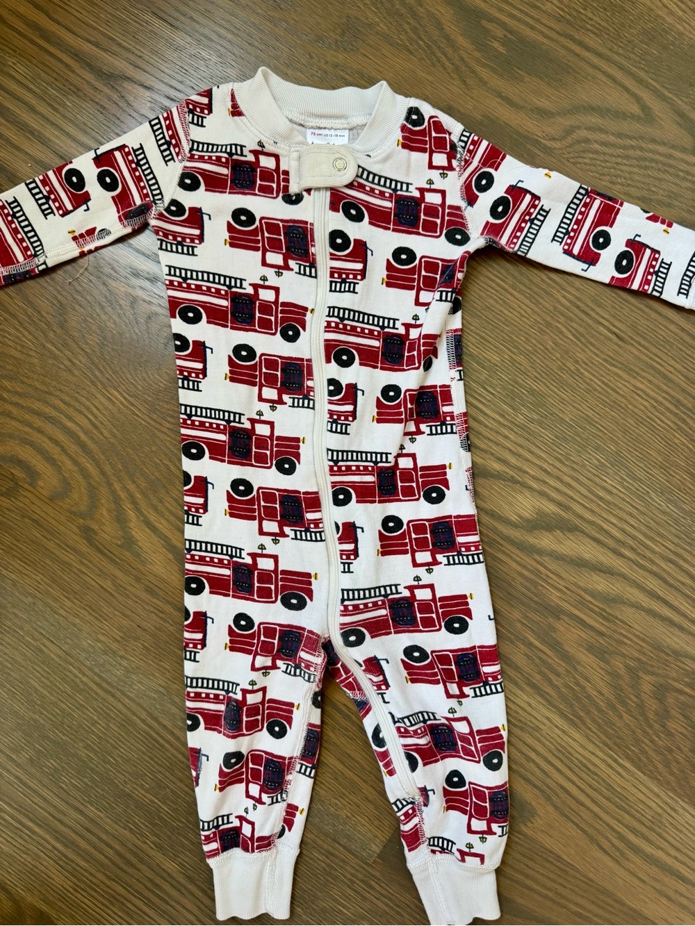 Hanna Andersson One-Piece Footie with Red Fire Truck Print